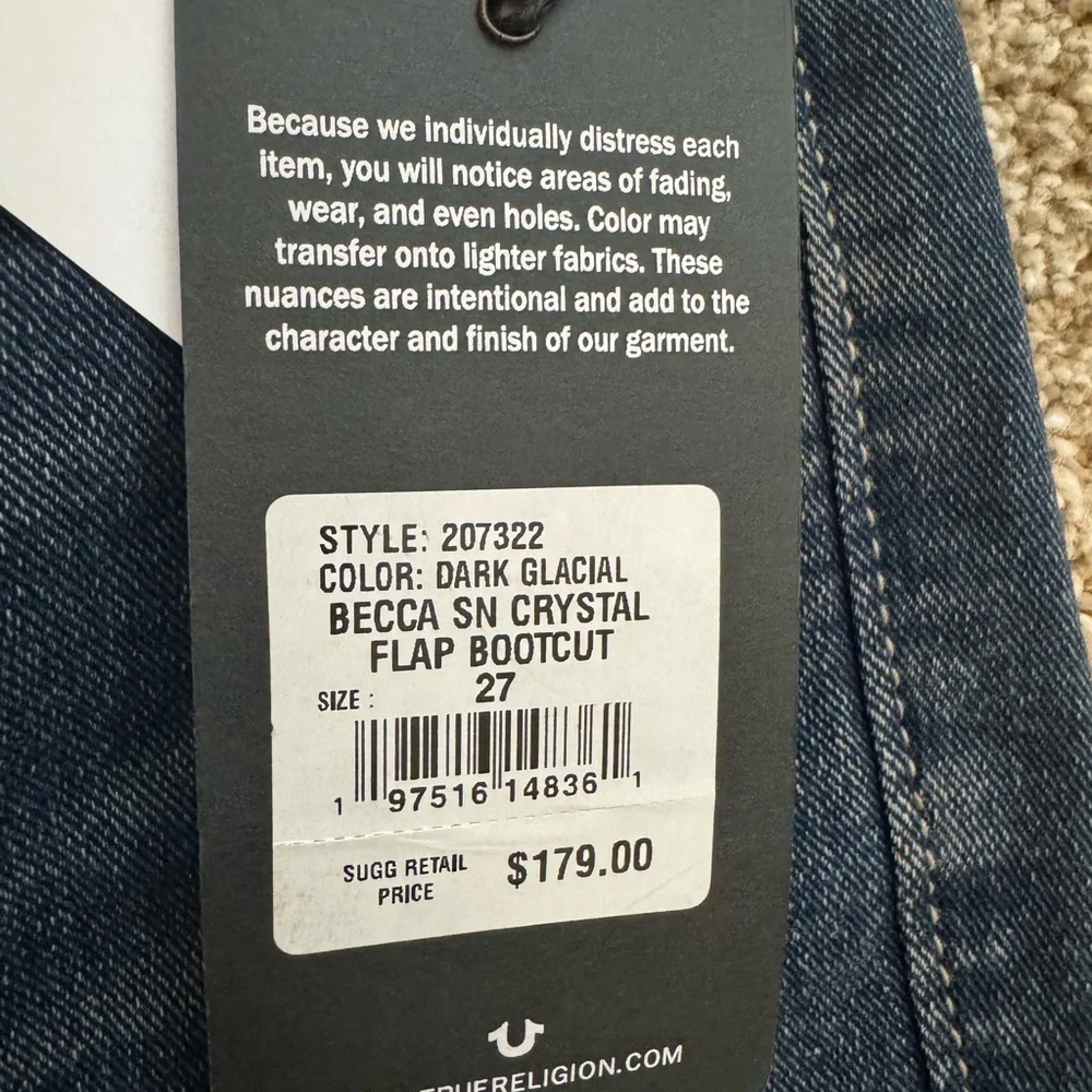 NWT True Religion Women’s Becca Mid Rise Bootcut Dark Glacial Jeans Size 27